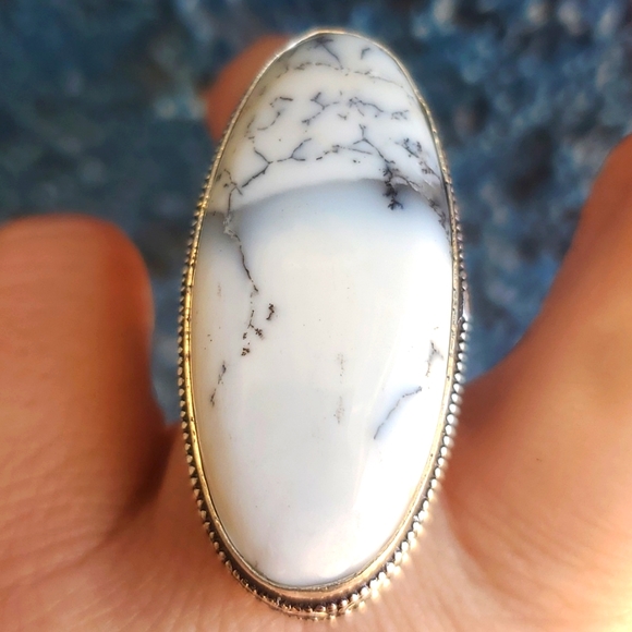 New Oversized Dendritic Opal 925 Silver Statement Ring. - Picture 9 of 15